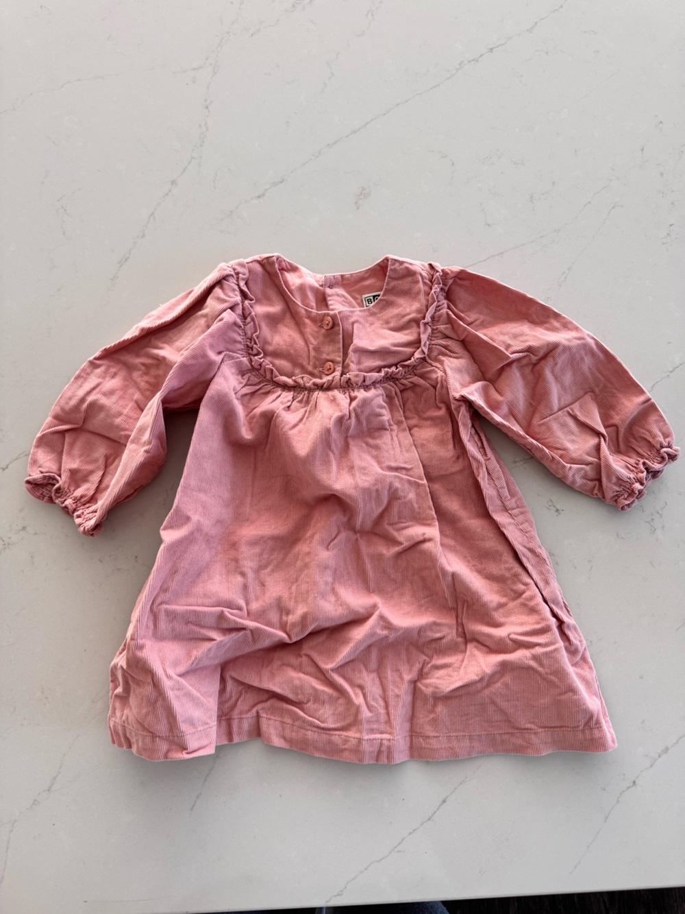 Bonton Dusty Pink Corduroy Long-Sleeve Kids Dress